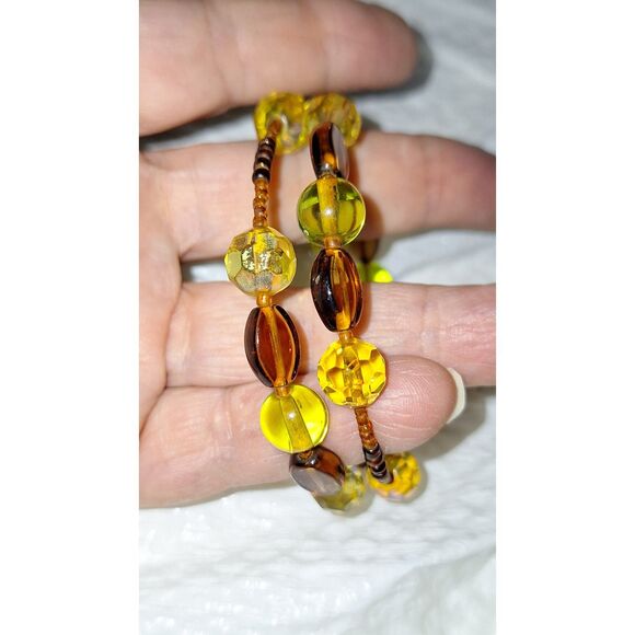 Amber Glass Memory Wire Wrap Bracelet AB Coated Fairycore Elegant Sparkly - Picture 7 of 7